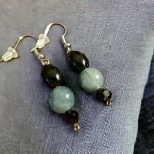 Black & Gray Beaded Hand Crafted Drop Earrings